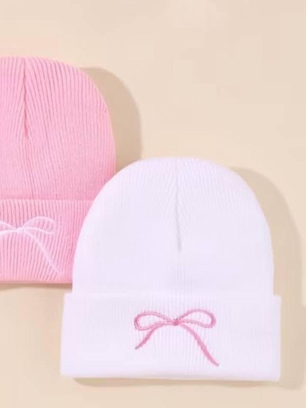 1-Knit Kids Beanies with Embroidered Bow - White